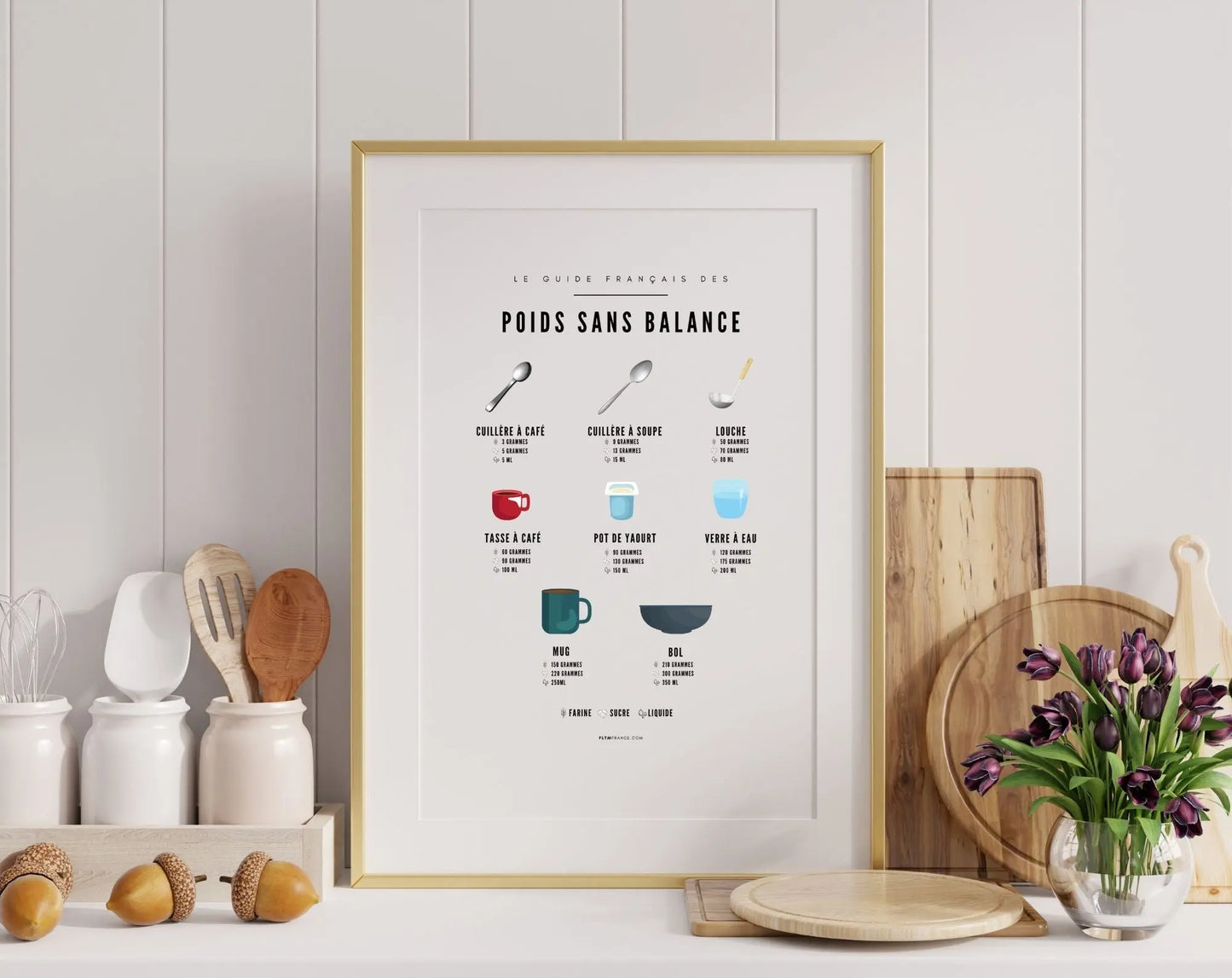 Affiche Poids sans balance - Guide pour peser sans balance en cuisine FLTMfrance