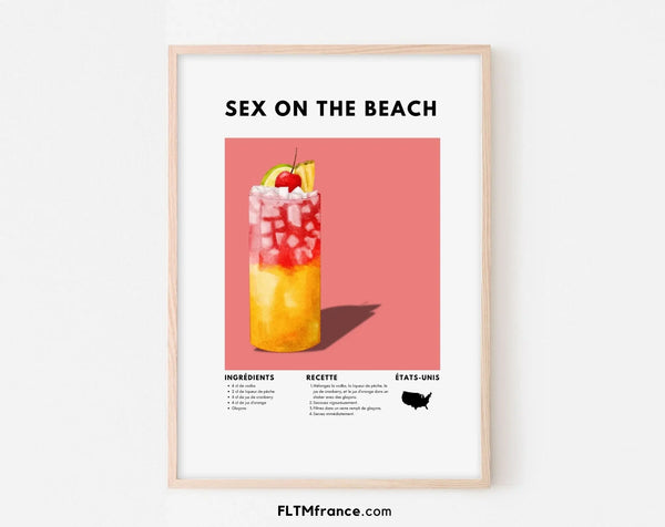Affiche Sex on the beach - Affiche recette de cocktail
