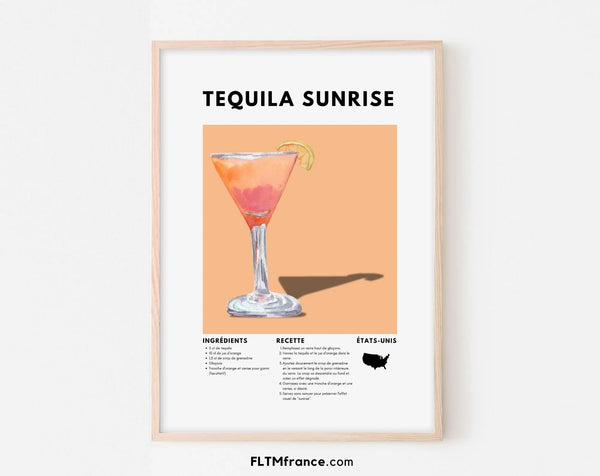 Affiche Tequila Sunrise - Affiche recette de cocktail