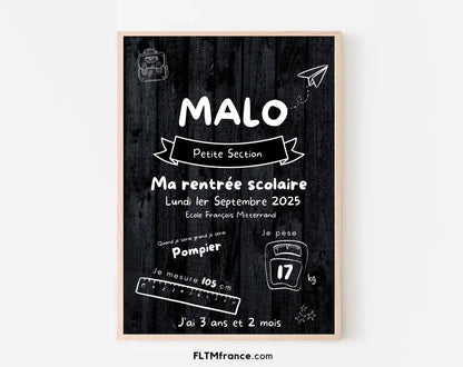 Affiche ardoise personnalisée enfant - Souvenir de Rentrée scolaire FLTM