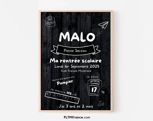 Affiche ardoise personnalisée enfant - Souvenir de Rentrée scolaire FLTM