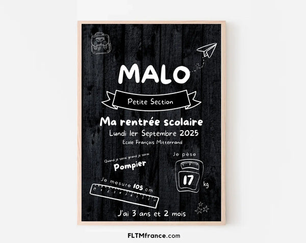 Affiche ardoise personnalisée enfant - Souvenir de Rentrée scolaire