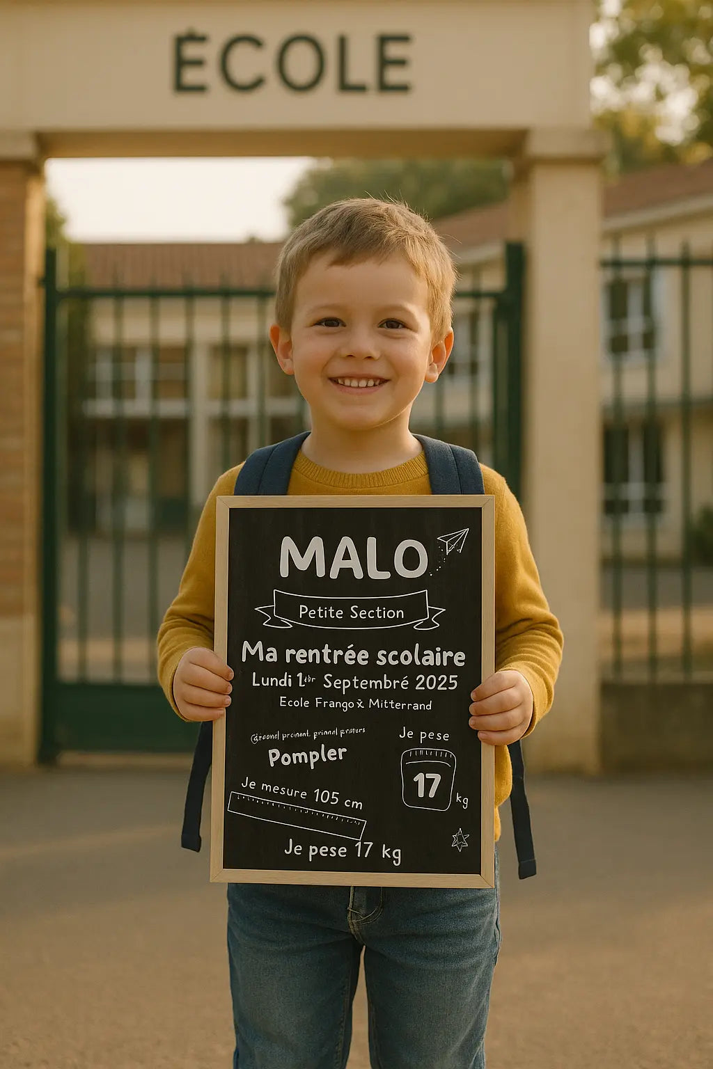 Affiche ardoise personnalisée enfant - Souvenir de Rentrée scolaire FLTM