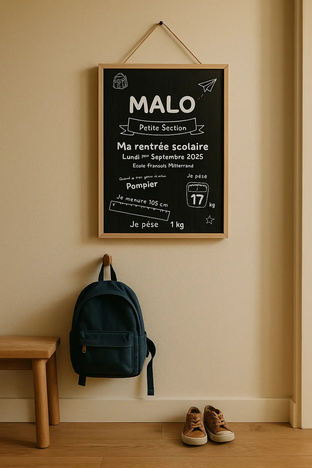 Affiche ardoise personnalisée enfant - Souvenir de Rentrée scolaire FLTM