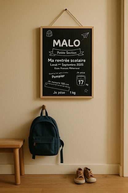 Affiche ardoise personnalisée enfant - Souvenir de Rentrée scolaire FLTM
