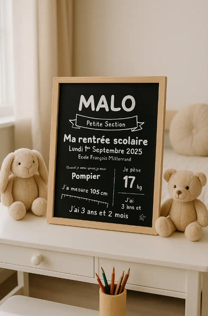 Affiche ardoise personnalisée enfant - Souvenir de Rentrée scolaire FLTM