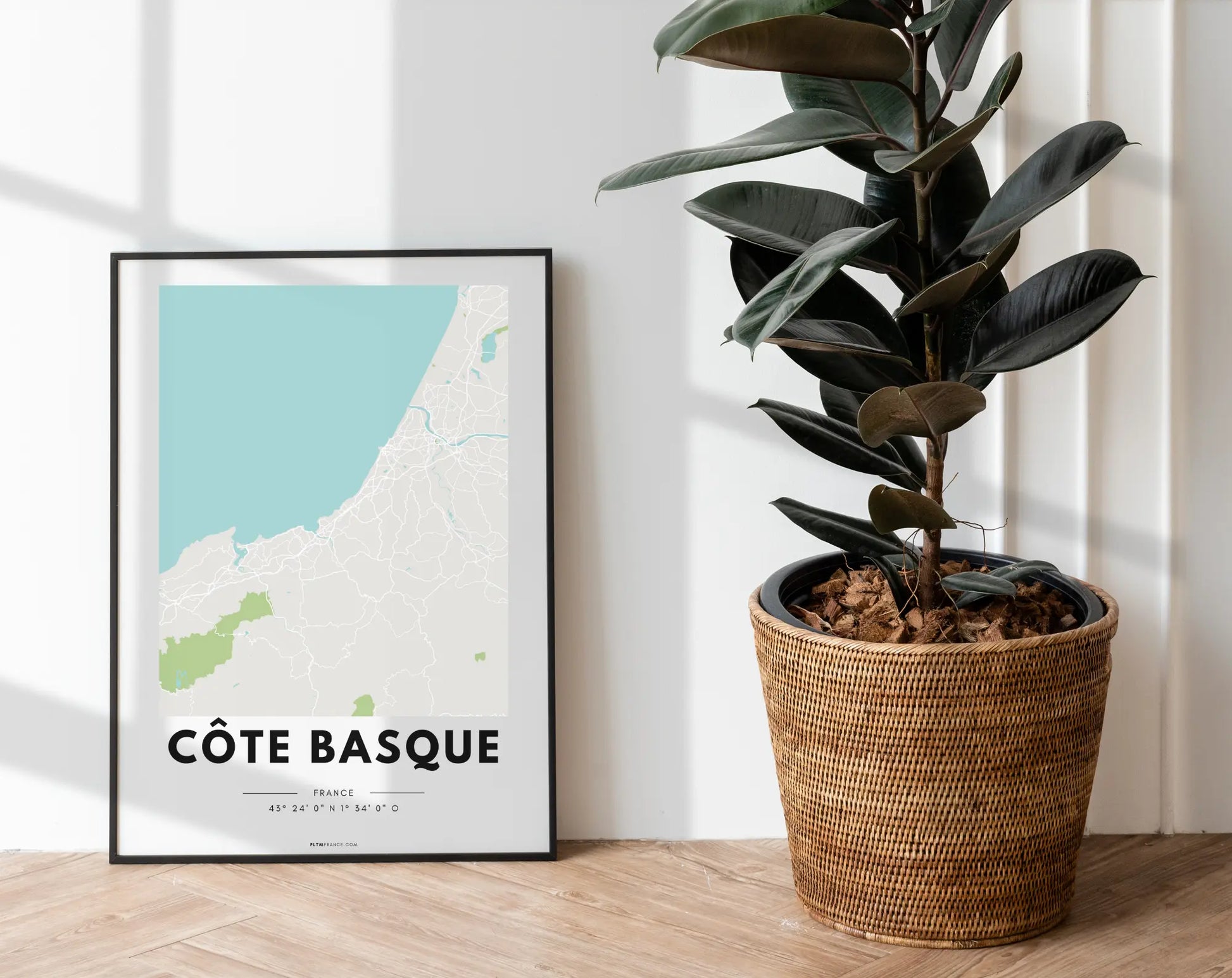 Affiche carte Côte Basque - Villes de France FLTMfrance