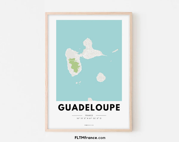 Affiche carte Guadeloupe - Villes de France