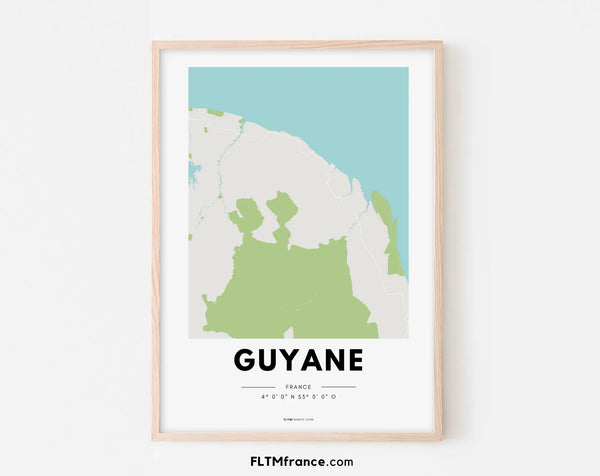 Affiche carte Guyane - Villes de France
