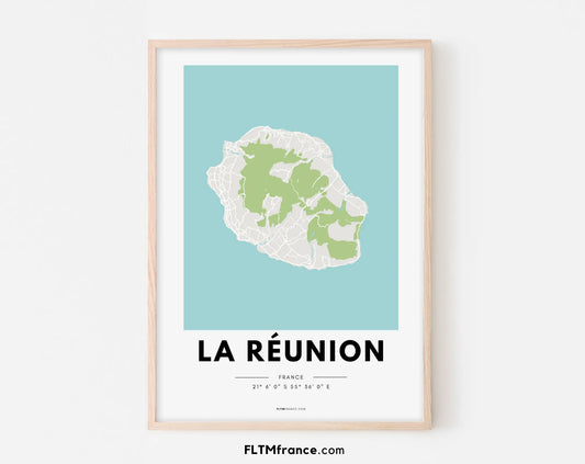 Affiche carte La Réunion - Villes de France FLTMfrance