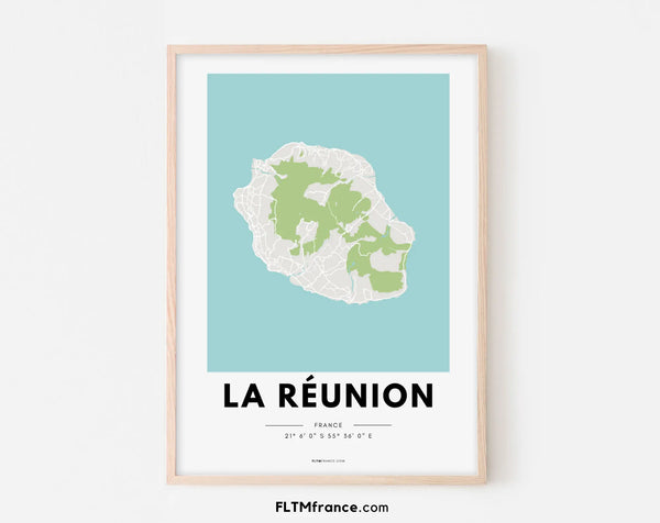 Affiche carte La Réunion - Villes de France