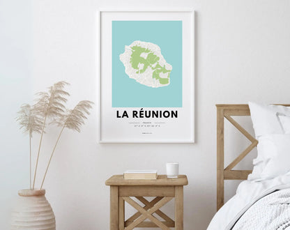 Affiche carte La Réunion - Villes de France FLTMfrance