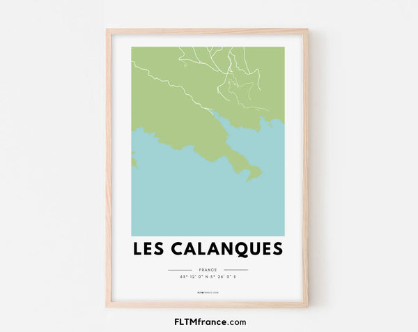 Affiche carte Les Calanques - Villes de France
