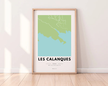 Affiche carte Les Calanques - Villes de France FLTMfrance