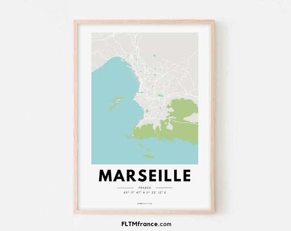 Affiche carte Marseille - Villes de France