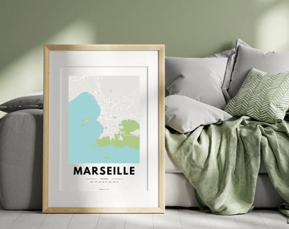 Affiche carte Marseille - Villes de France FLTMfrance