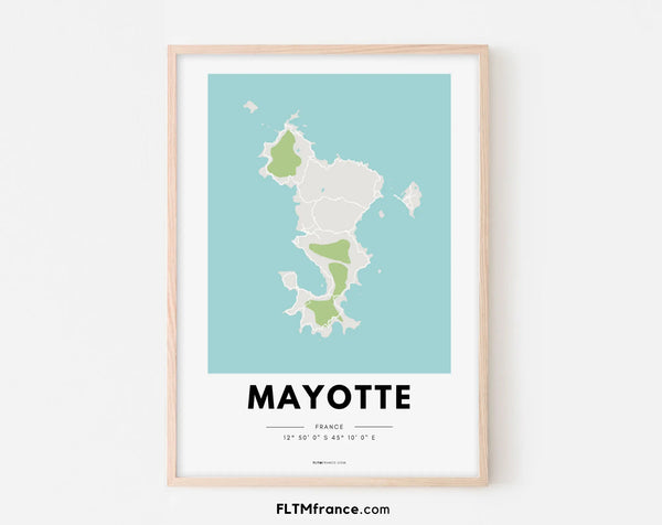 Affiche carte Mayotte - Villes de France