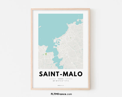 Affiche carte Saint-Malo - Villes de France FLTMfrance