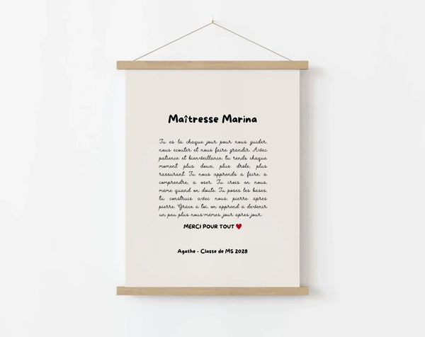 Affiche de remerciement pour Maîtresse personnalisée