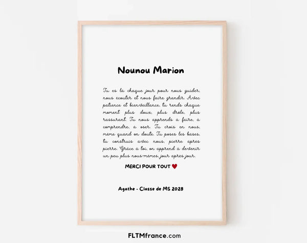 Affiche de remerciement pour Nounou personnalisée