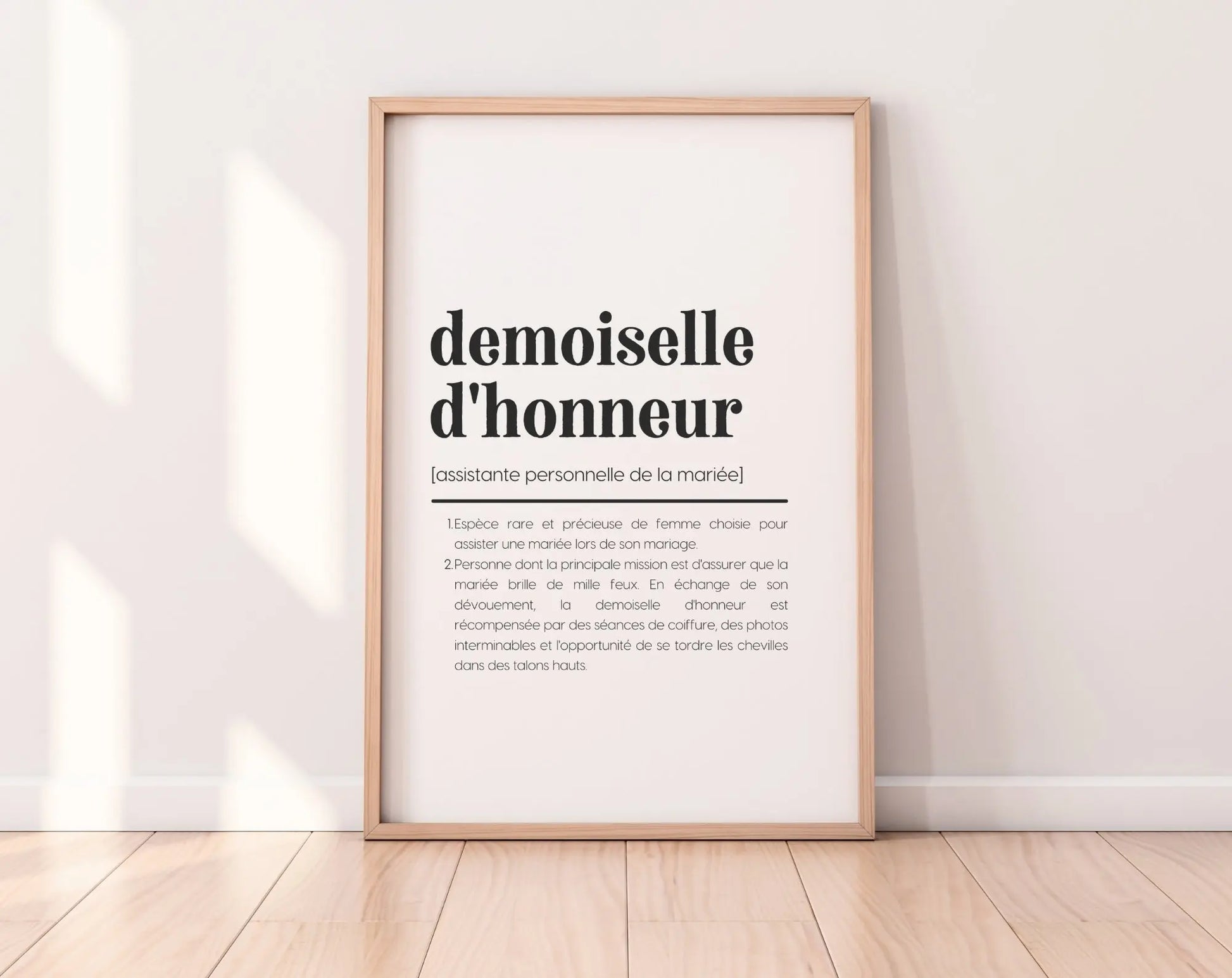 Affiche définition demoiselle d'honneur - Humour mariage FLTMfrance