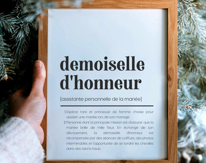 Affiche définition demoiselle d'honneur - Humour mariage FLTMfrance