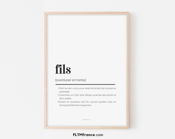 Affiche définition fils - Affiche définition humour famille
