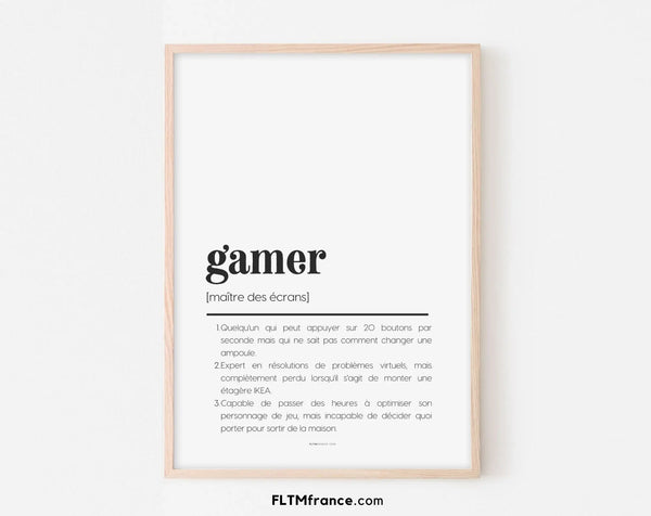 Affiche définition gamer - Affiche définition humour
