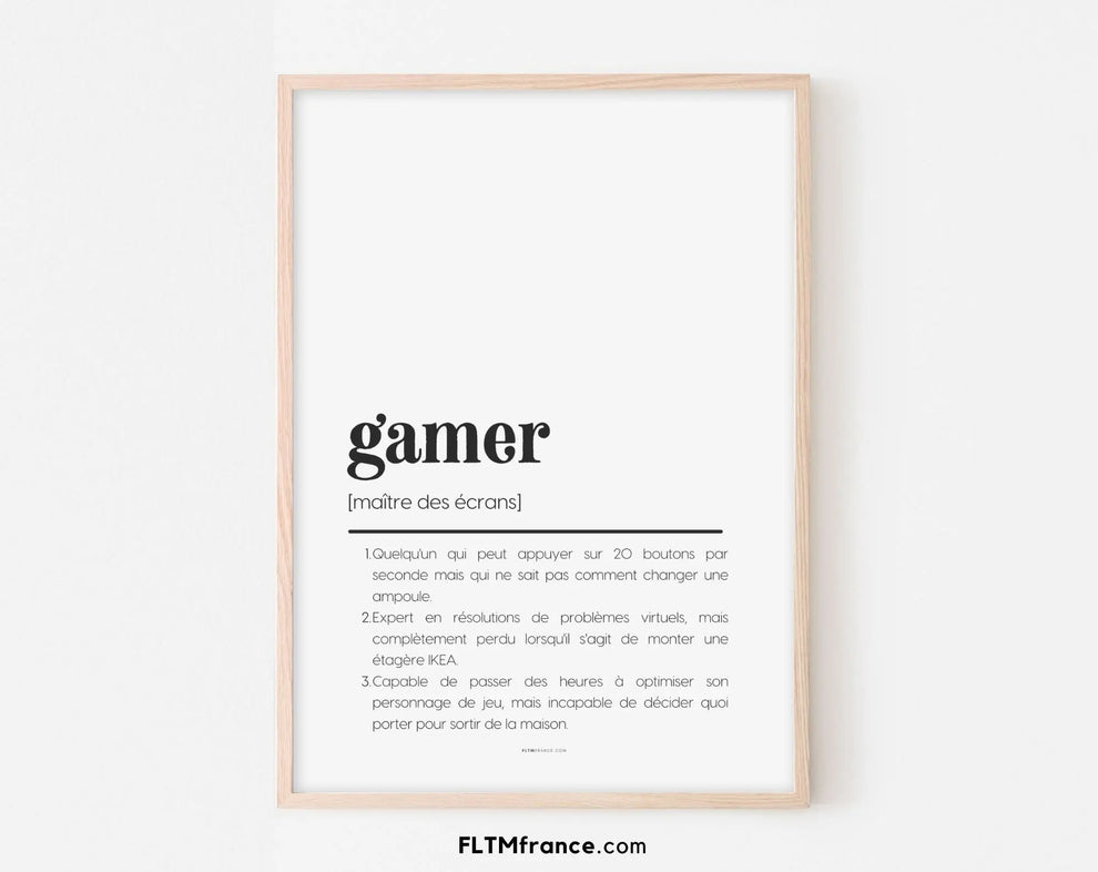 Affiche définition gamer humour | FLTM