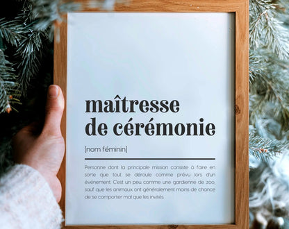 Affiche définition maîtresse de cérémonie - Affiche définition humour mariage FLTMfrance