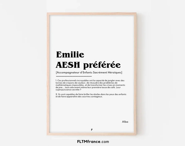Affiche définition personnalisée AESH – Cadeau école