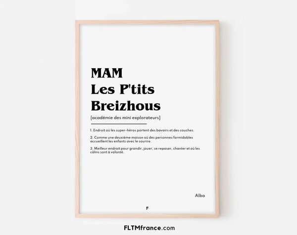 Affiche définition personnalisée MAM – Cadeau assistante maternelle