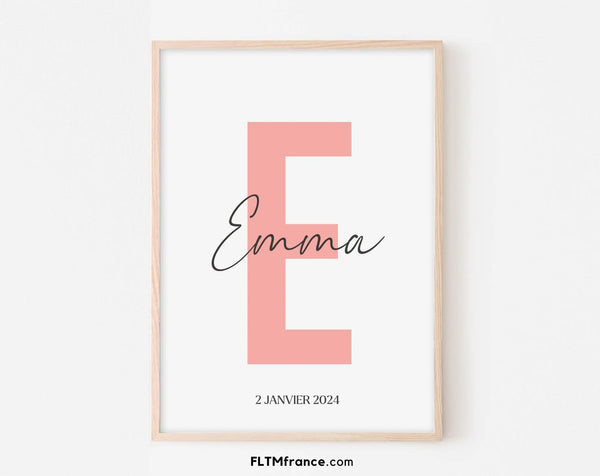 Affiche initiale personnalisée - Décoration chambre enfant