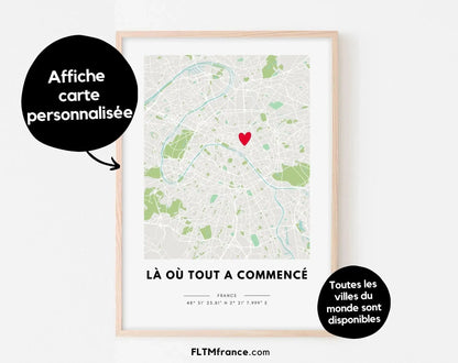 Affiche lieu de rencontre personnalisée - Carte de ville FLTMfrance