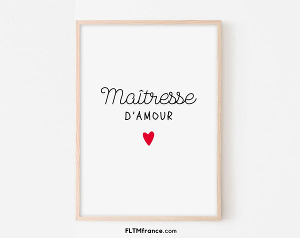 Affiche maîtresse d'amour - Cadeau école