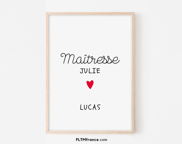 Affiche maîtresse personnalisable - Cadeau école