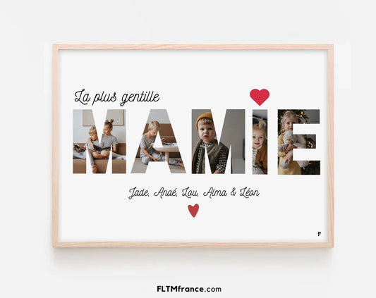 Affiche personnalisée Mamie la plus gentille - Cadeau photo grand-mère FLTMfrance