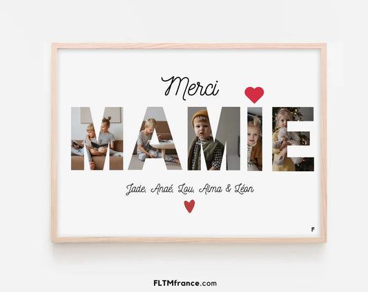 Affiche personnalisée Merci Mamie - Cadeau photo grand-mère FLTMfrance