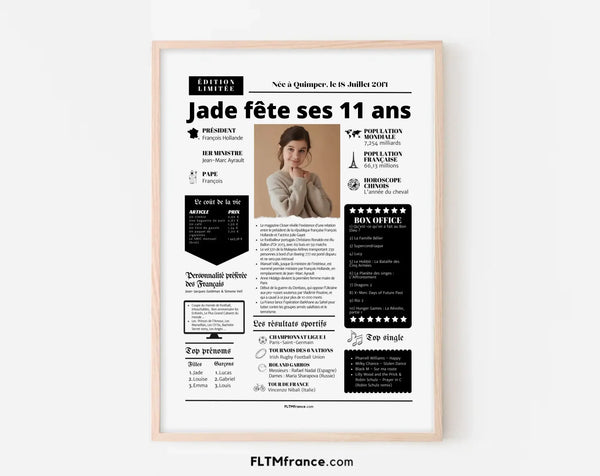 Affiche personnalisée anniversaire 11 ans - Année de naissance