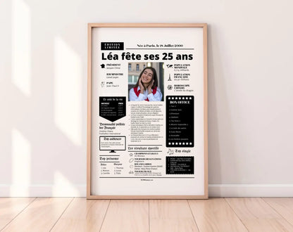 Affiche personnalisée anniversaire 25 ans - Année de naissance FLTMfrance