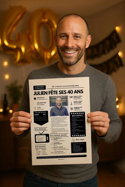Affiche personnalisée anniversaire 40 ans - Année de naissance FLTMfrance