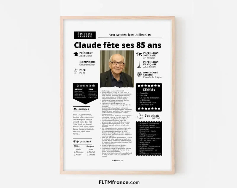 Cadeau personnalisé 85 ans