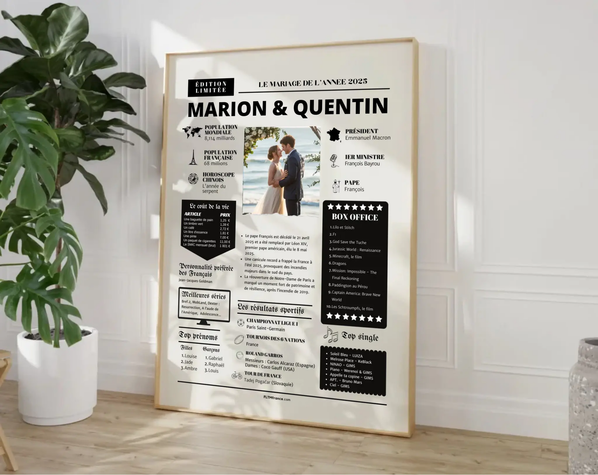 Affiche personnalisée 1 an de mariage - Noces de coton FLTM
