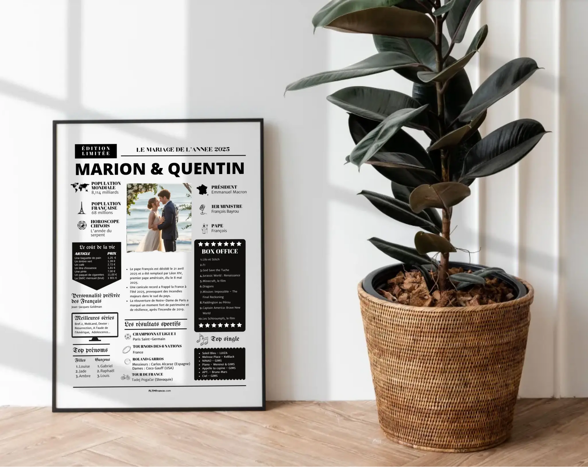 Affiche personnalisée 1 an de mariage - Noces de coton FLTM