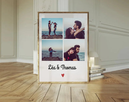 Affiche personnalisée 4 photos couple – Cadeau romantique à imprimer FLTM