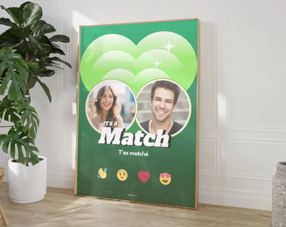 Affiche personnalisée It’s a Match - Cadeau couple FLTMfrance