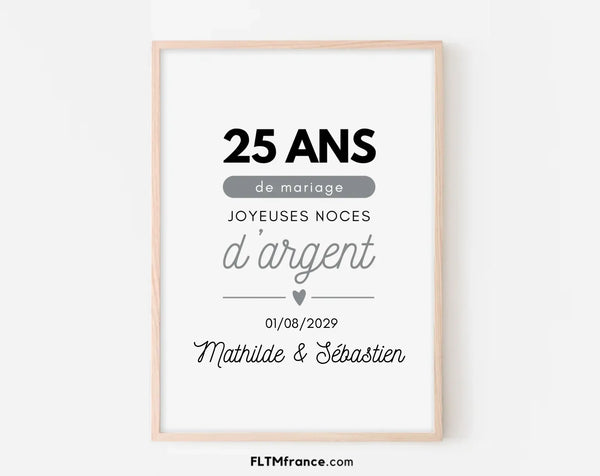 Affiche personnalisée Joyeuses Noces d’argent – 25 ans de mariage