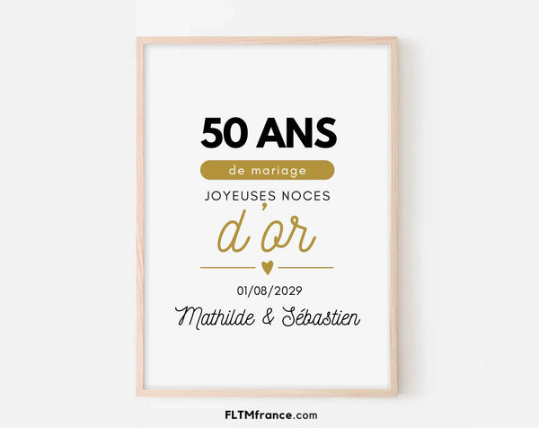 Affiche personnalisée Joyeuses Noces d’or – 50 ans de mariage
