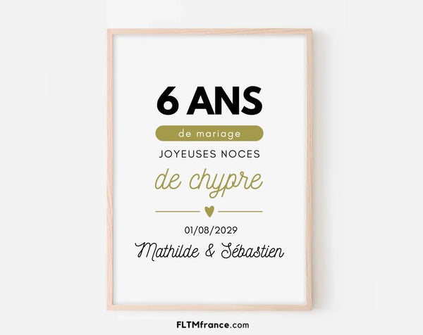 Affiche personnalisée Joyeuses Noces de chypre – 6 ans de mariage