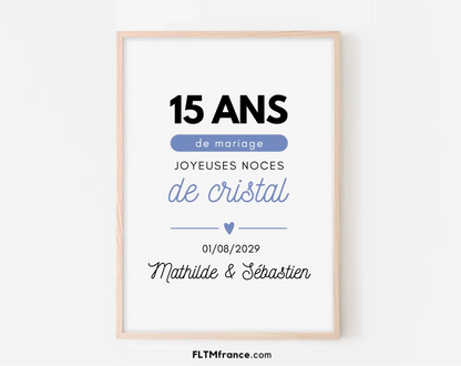 Affiche personnalisée Joyeuses Noces de cristal – 15 ans de mariage FLTM